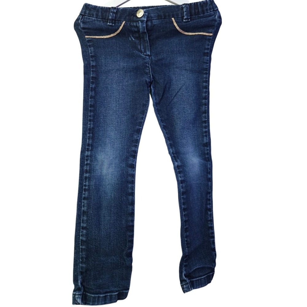 Chloe Girls' Jeans Dark Wash Denim Pants‎ Gold Accents Elastic Waistband Size 5T